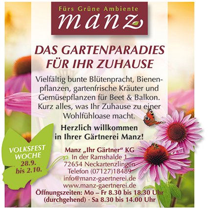 Gärtnerei Manz Neckartenzlingen Ihr Pflanzenprofi